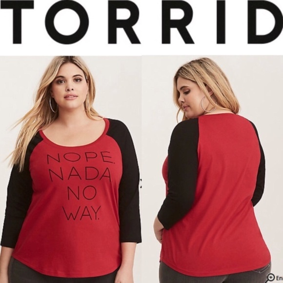torrid Tops - RED & BLACK NOPE NADA RAGLAN TEE